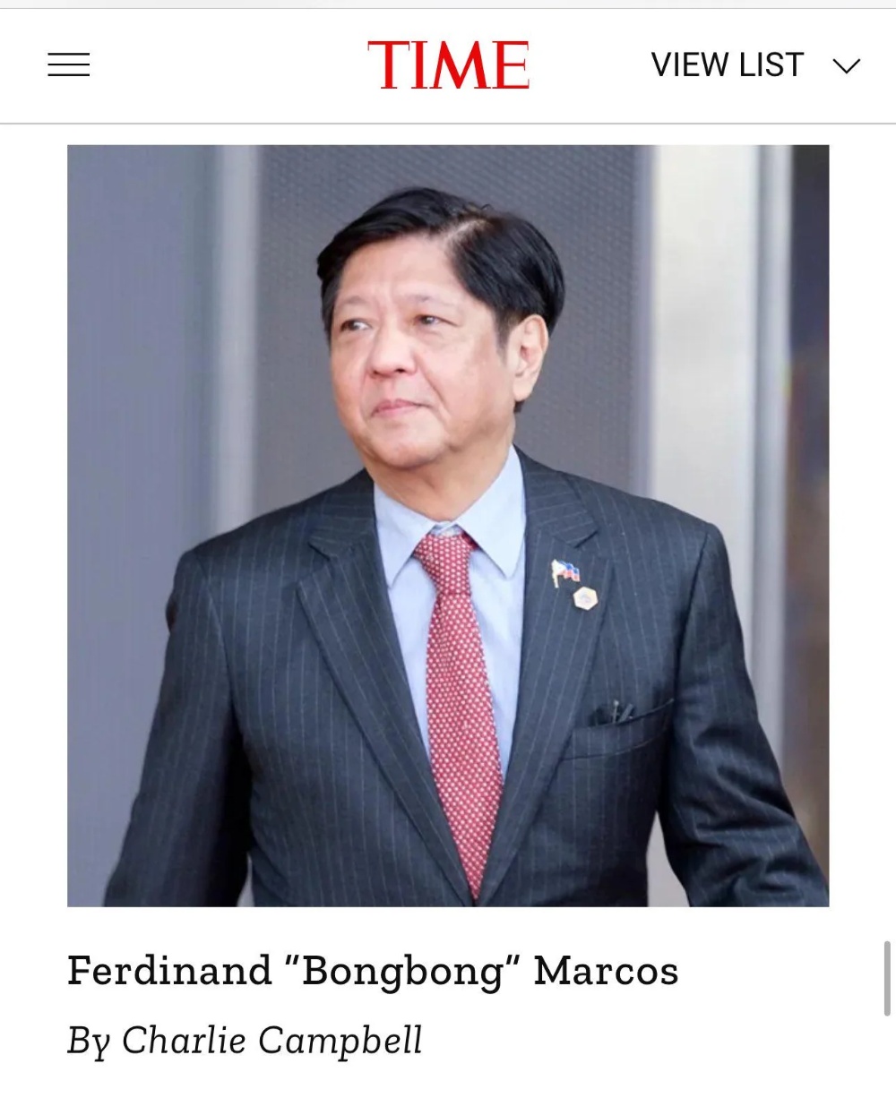 菲律宾总统小马入选《时代》百大影响力人物榜单