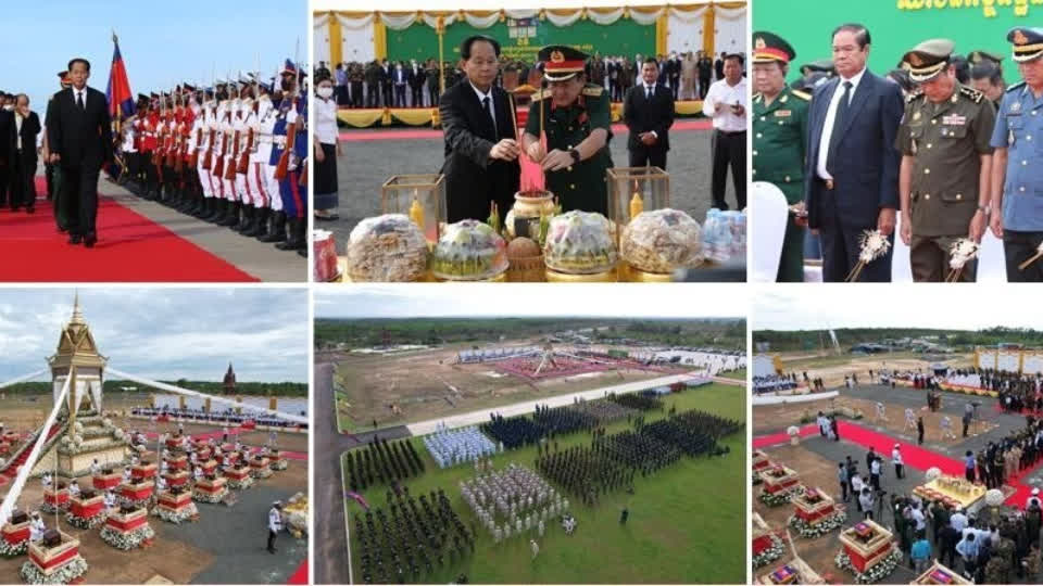 越南归还柬埔寨的49具士兵遗骸并举行火葬仪式